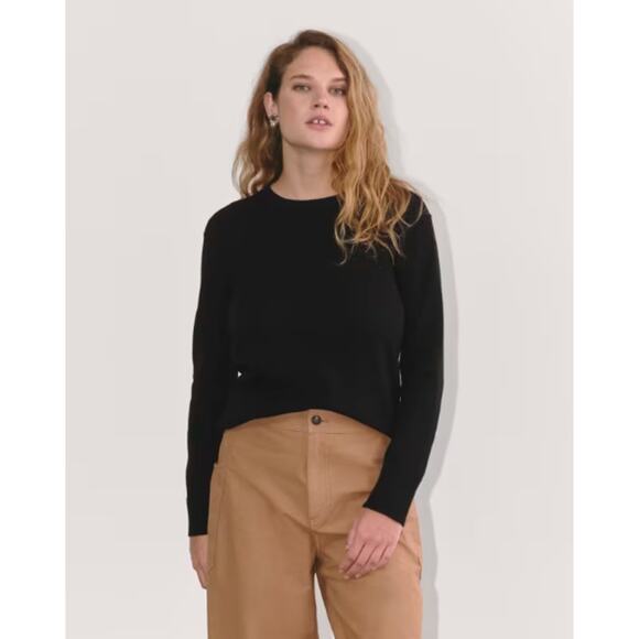 Everlane Womens The Classic Crew Sweater Small Black Cashmere Long Sleeve NWT - Picture 1 of 11